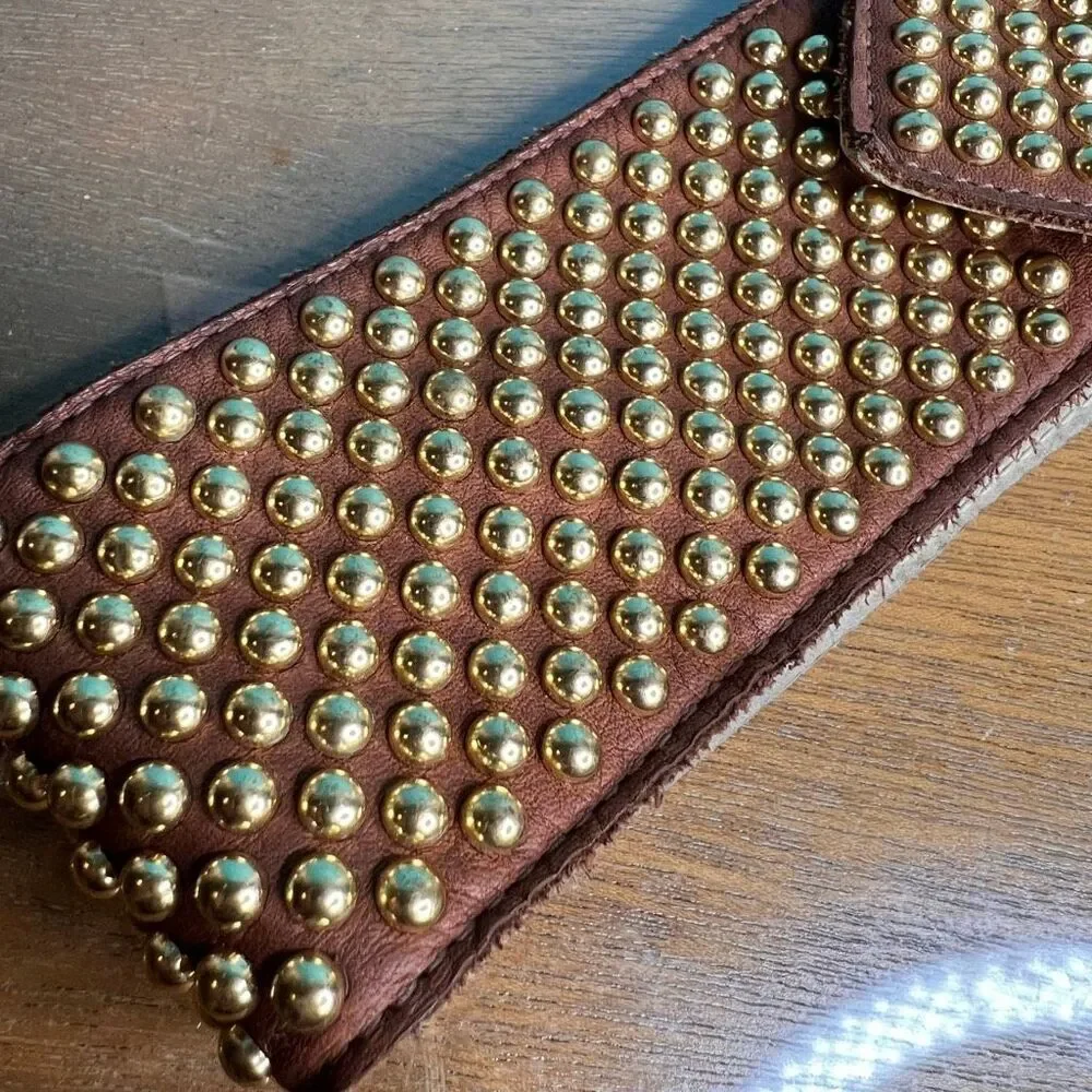 Vtg Gold Studded Leather Belt medium to large Womens Sand Castle New York chunk